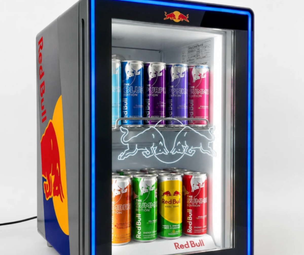Red BuII Fridge + 24 Cans FREE
